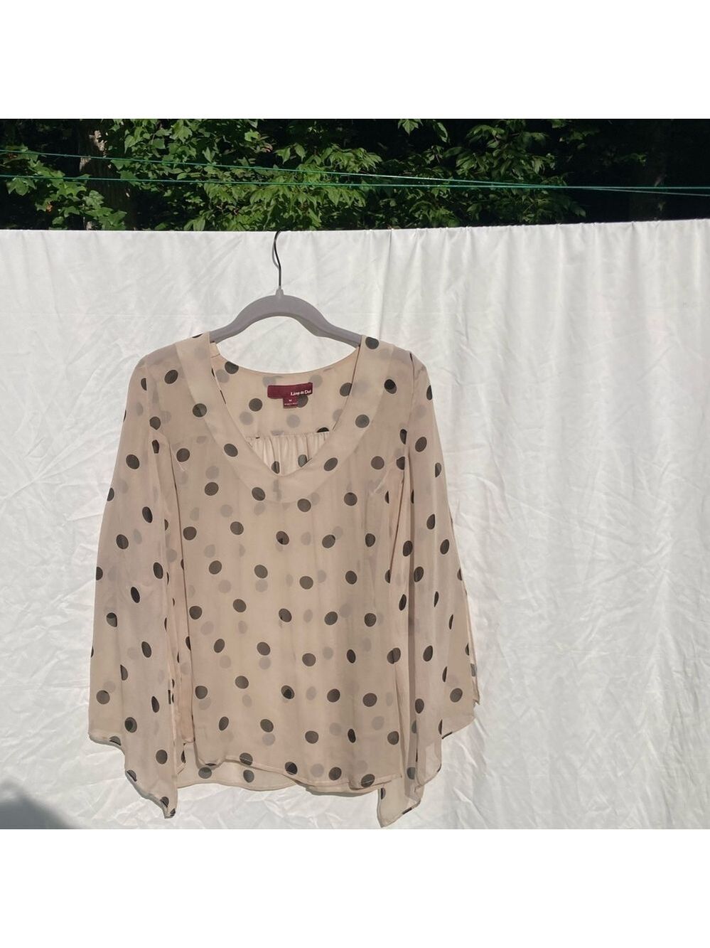 Line & Dot polka dot lightweight sheer blouse with sleeve detail, size medium